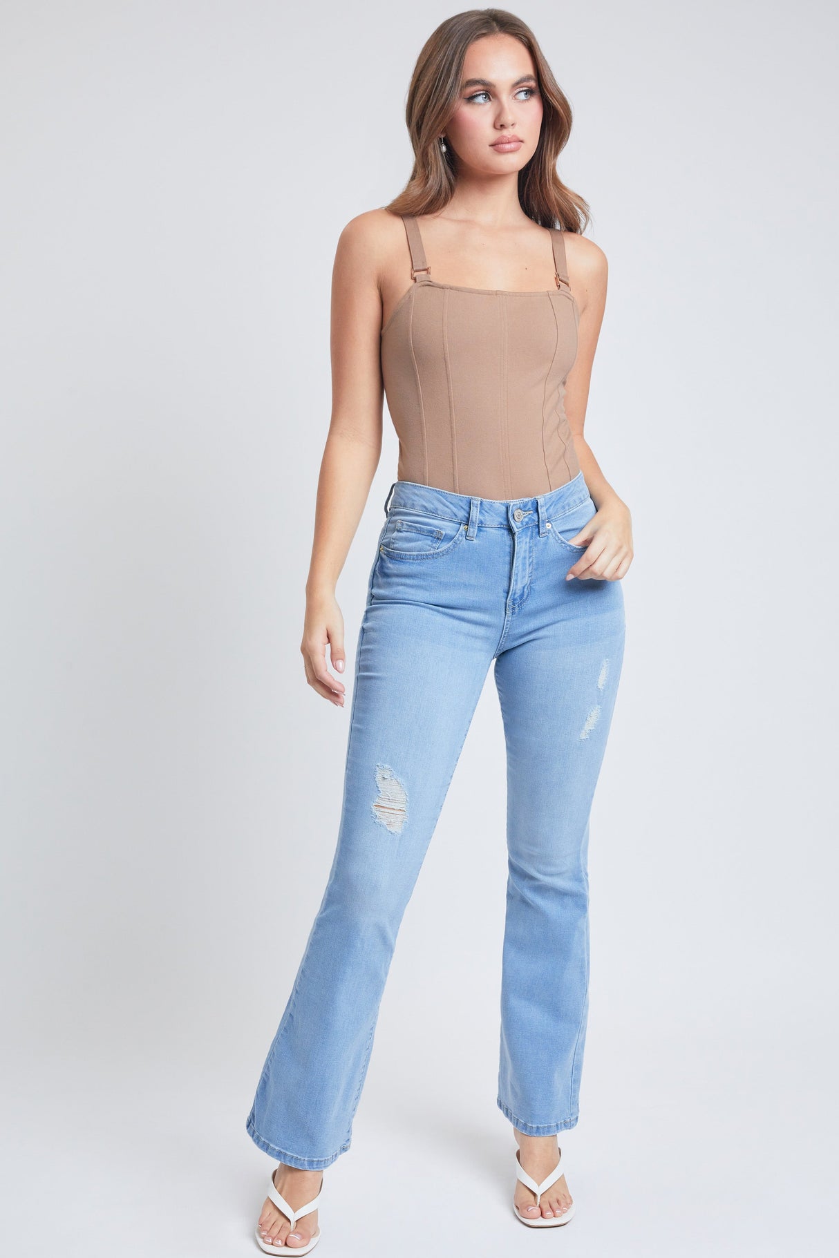 Women's Essential Distressed Flare Jeans-Distressed From YMI JEANS