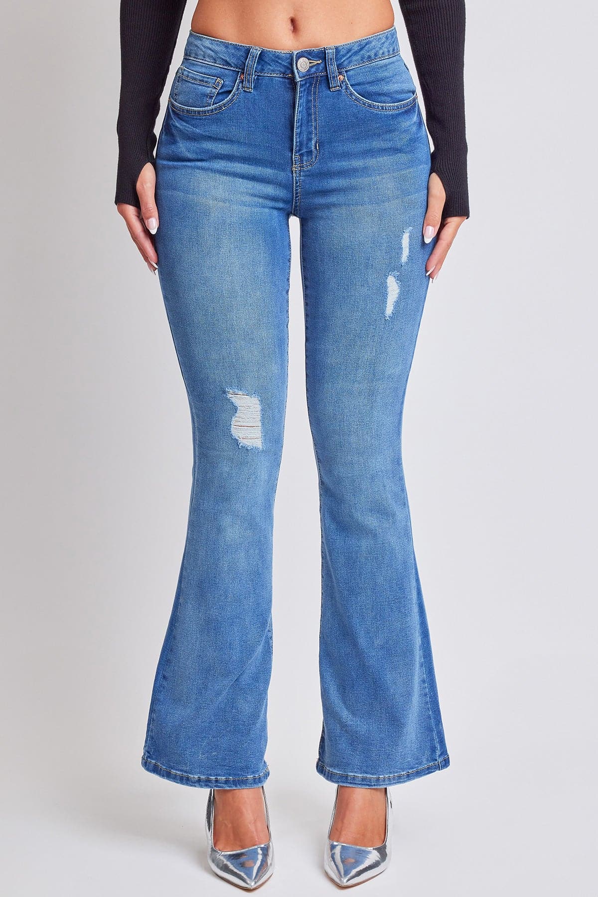 Women's Essential Distressed Flare Jeans-Distressed From YMI JEANS