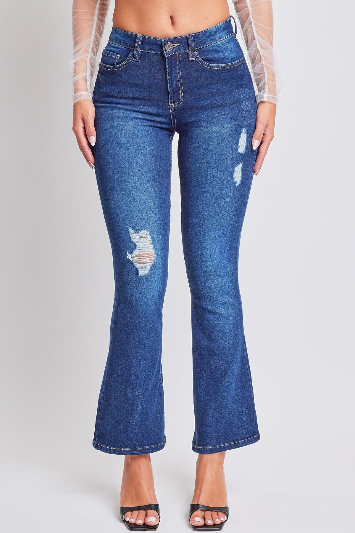 Women's Essential Distressed Flare Jeans-Distressed From YMI JEANS