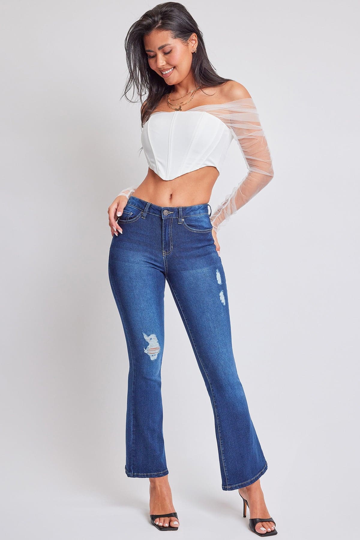 Women's Essential Distressed Flare Jeans-Distressed From YMI JEANS