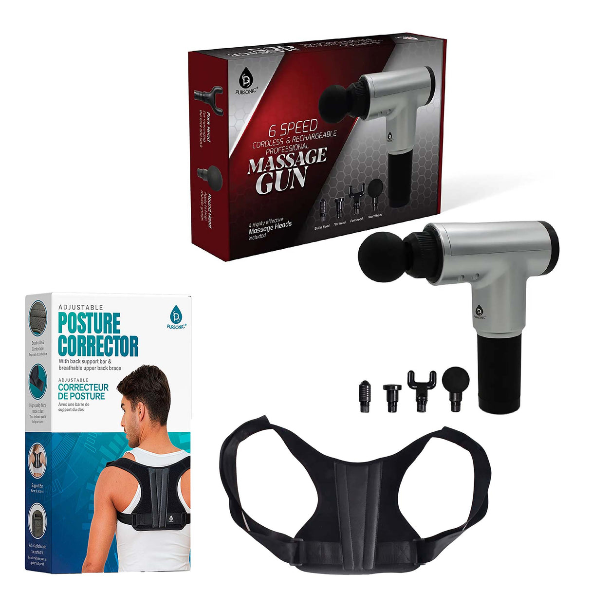 Adjustable Posture Corrector & Professional Massage Gun from Pursonic