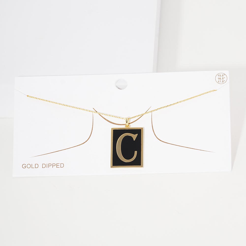 -C- Gold Dipped Enamel Rectangle Initial Monogram Pendant Necklace from Madeline Love