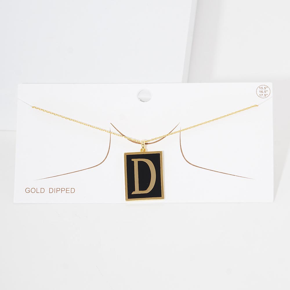 -D- Gold Dipped Enamel Rectangle Initial Monogram Pendant Necklace from Madeline Love