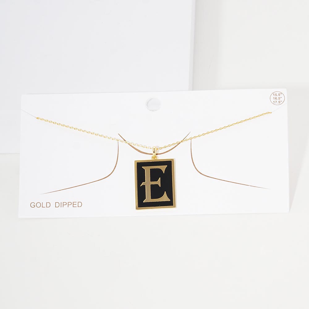 -E- Gold Dipped Enamel Rectangle Initial Monogram Pendant Necklace from Madeline Love