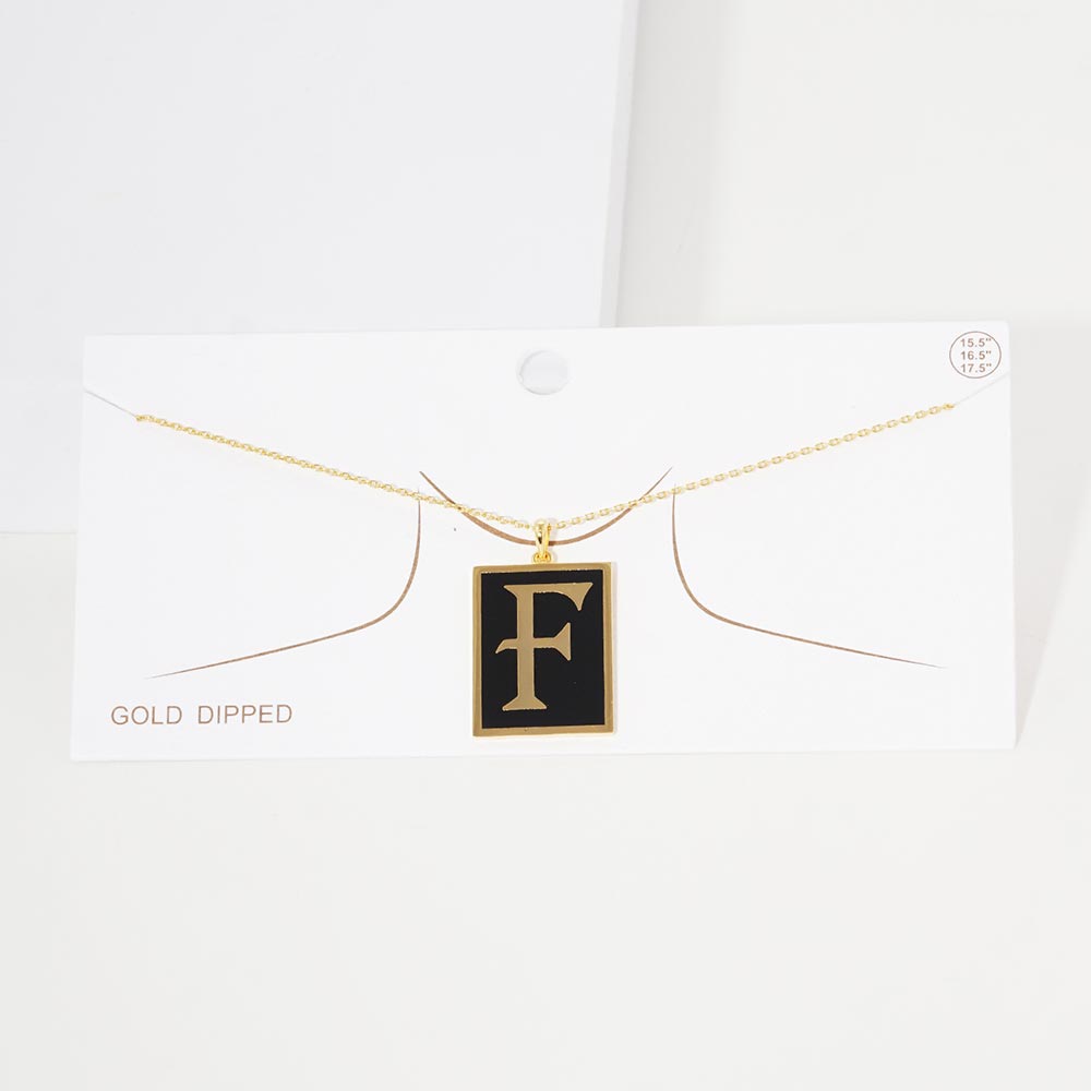 -F- Gold Dipped Enamel Rectangle Initial Monogram Pendant Necklace from Madeline Love