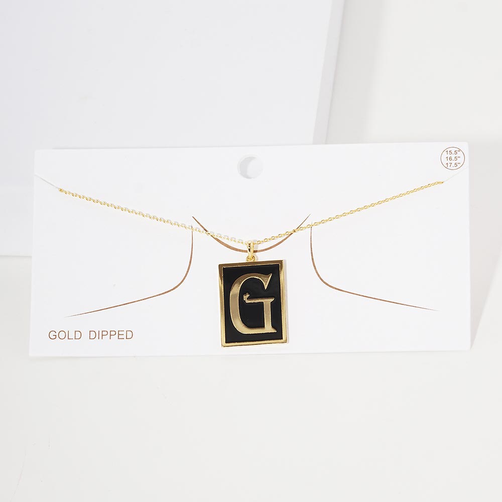 -G- Gold Dipped Enamel Rectangle Initial Monogram Pendant Necklace from Madeline Love