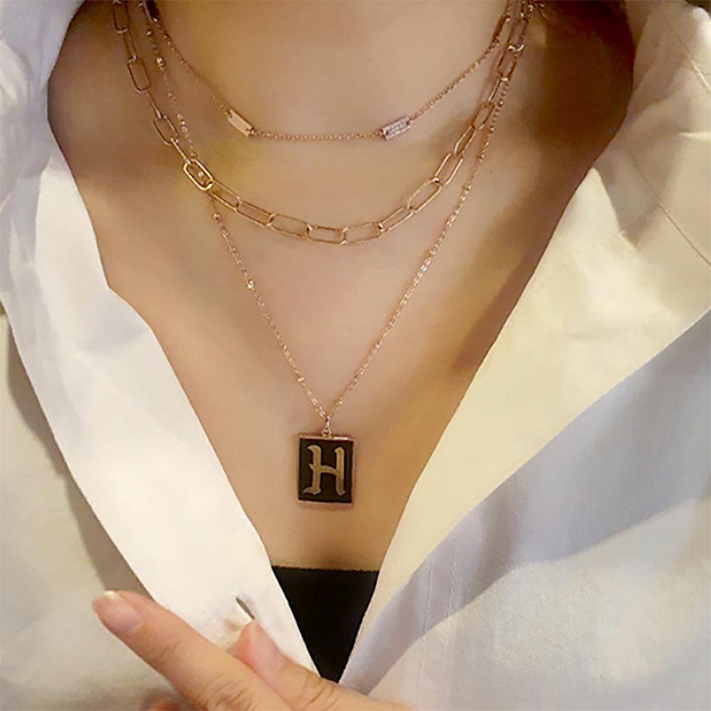 -H- Gold Dipped Enamel Rectangle Initial Monogram Pendant Necklace from Madeline Love