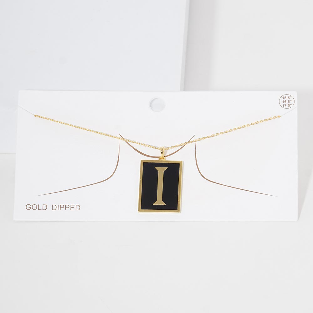 -I- Gold Dipped Enamel Rectangle Initial Monogram Pendant Necklace from Madeline Love