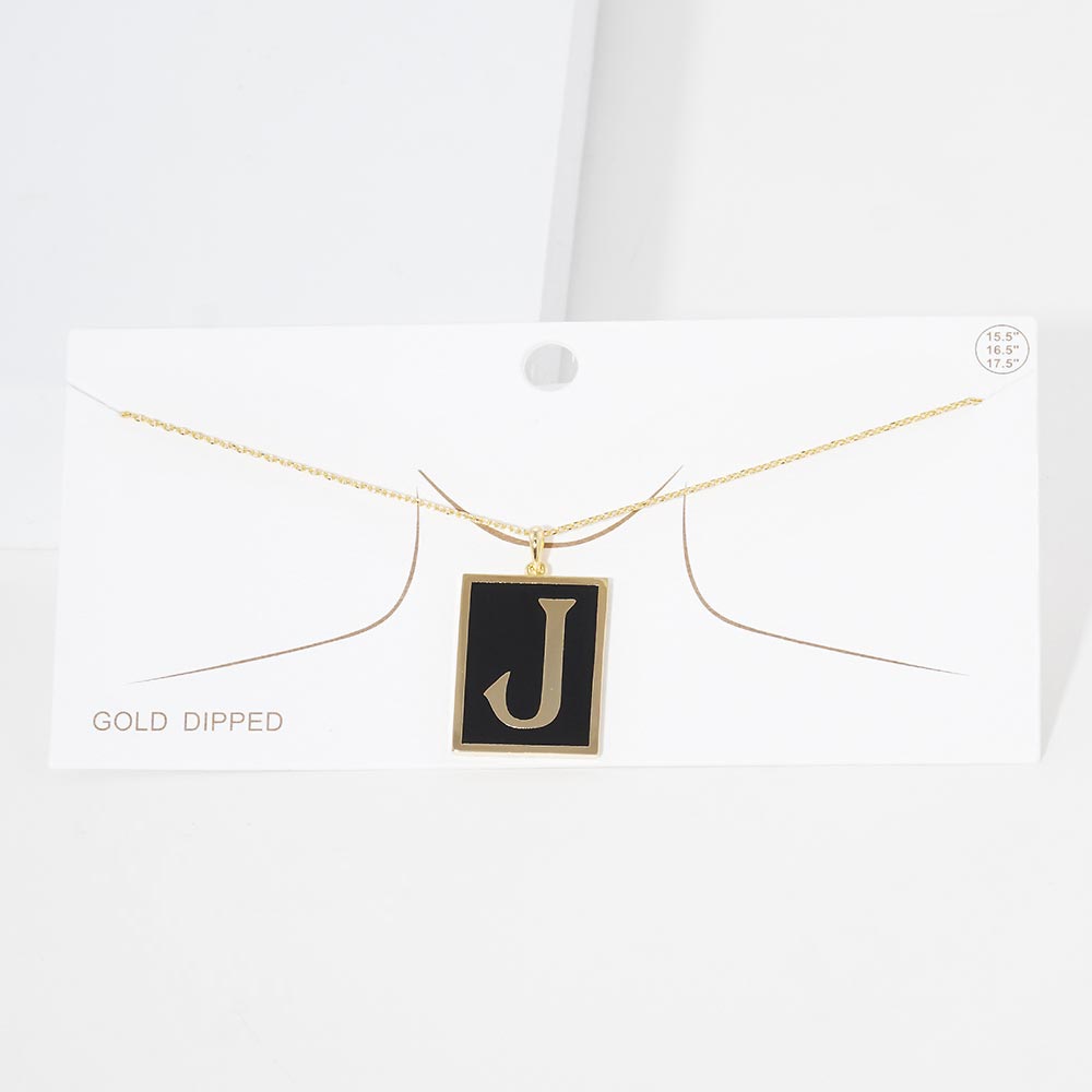 -J- Gold Dipped Enamel Rectangle Initial Monogram Pendant Necklace from Madeline Love