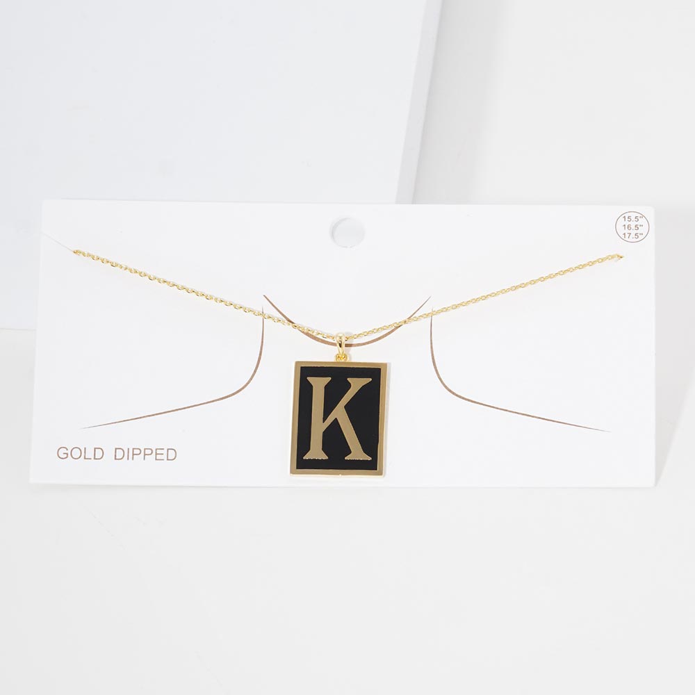 -K- Gold Dipped Enamel Rectangle Initial Monogram Pendant Necklace from Madeline Love