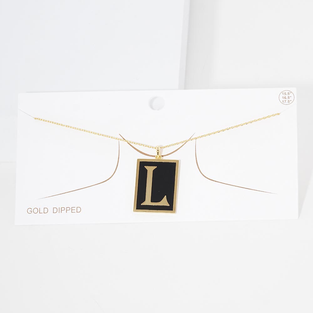 -L- Gold Dipped Enamel Rectangle Initial Monogram Pendant Necklace from Madeline Love