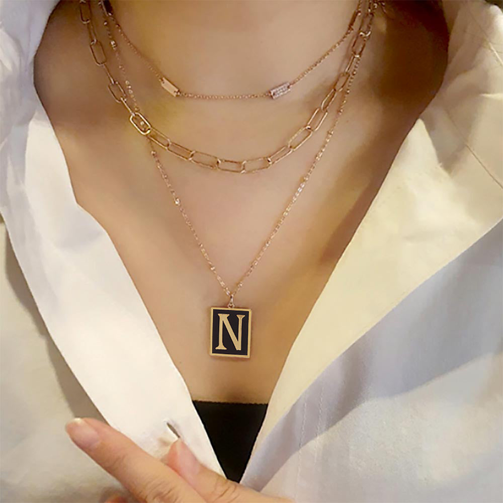 -N- Gold Dipped Enamel Rectangle Initial Monogram Pendant Necklace from Madeline Love