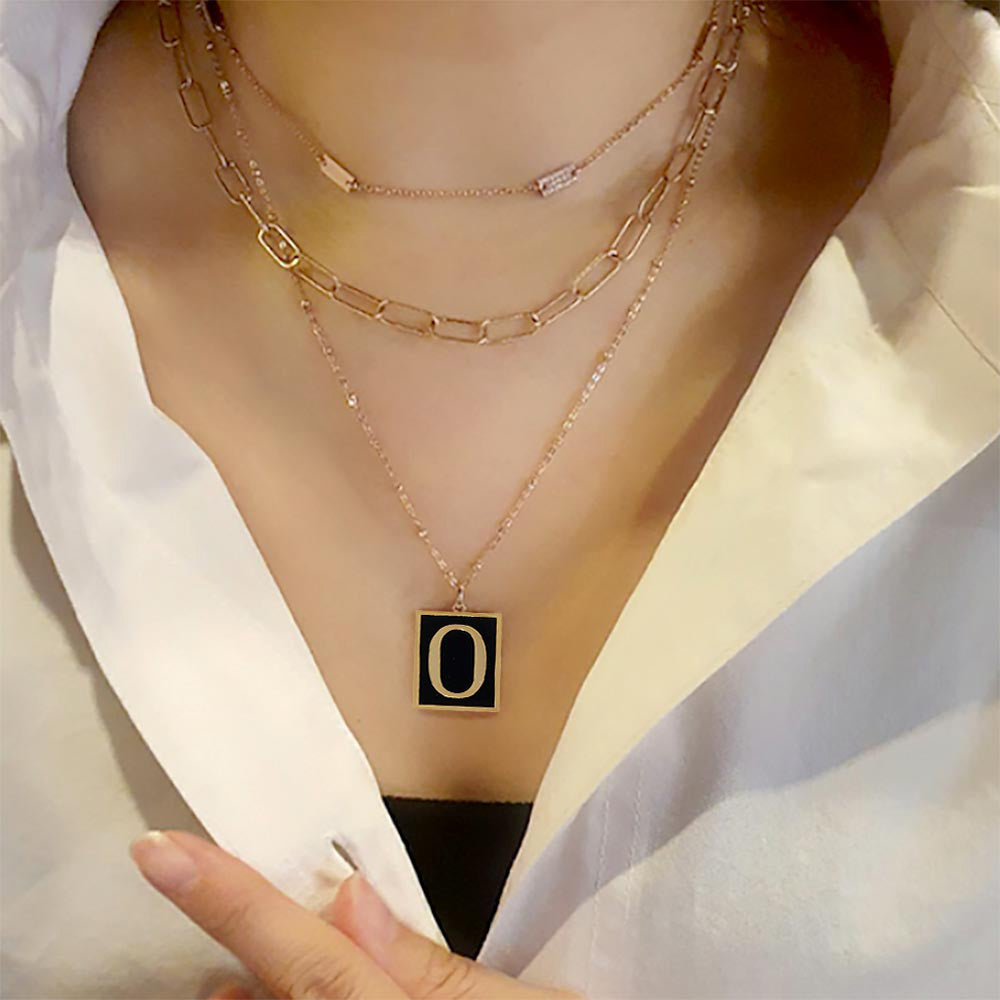 -O- Gold Dipped Enamel Rectangle Initial Monogram Pendant Necklace from Madeline Love
