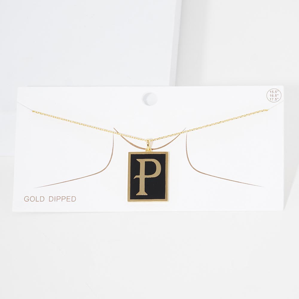 -P- Gold Dipped Enamel Rectangle Initial Monogram Pendant Necklace from Madeline Love