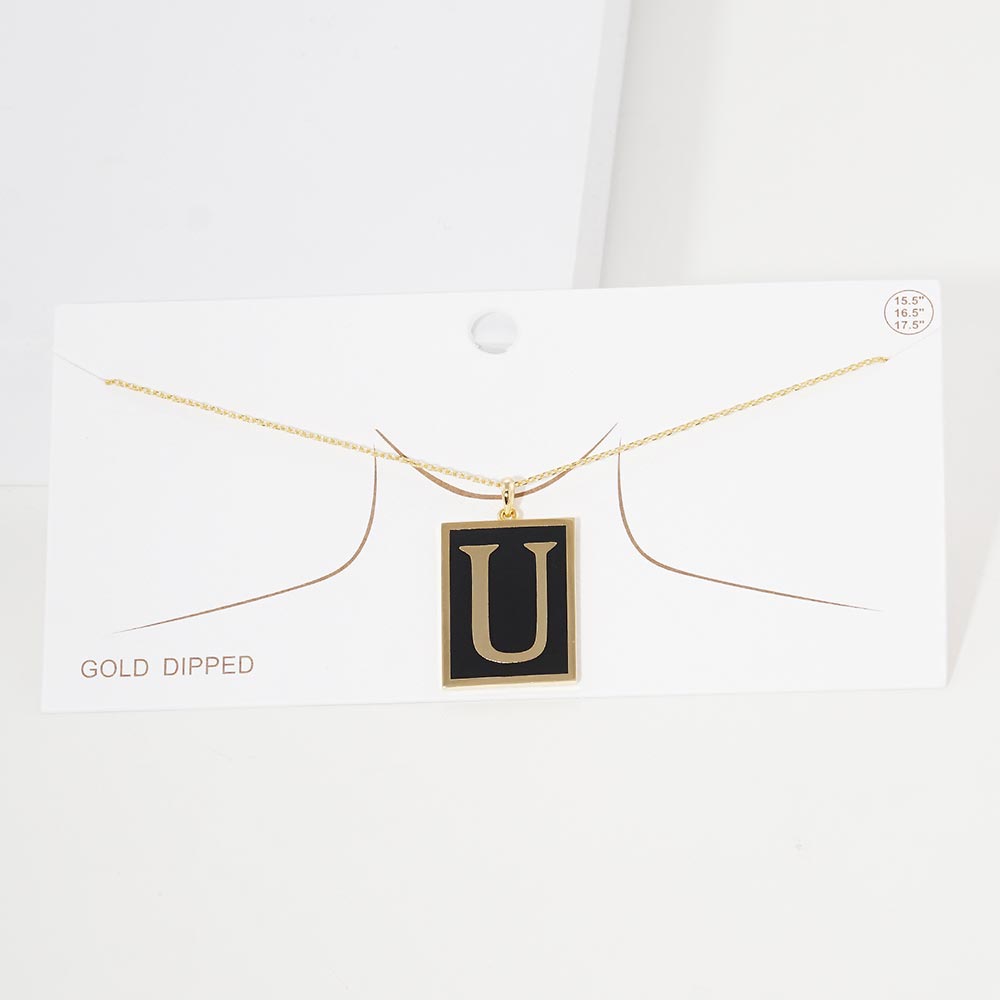 -U- Gold Dipped Enamel Rectangle Initial Monogram Pendant Necklace from Madeline Love