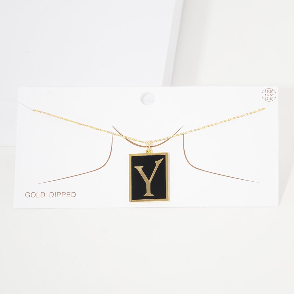 -Y- Gold Dipped Enamel Rectangle Initial Monogram Pendant Necklace from Madeline Love