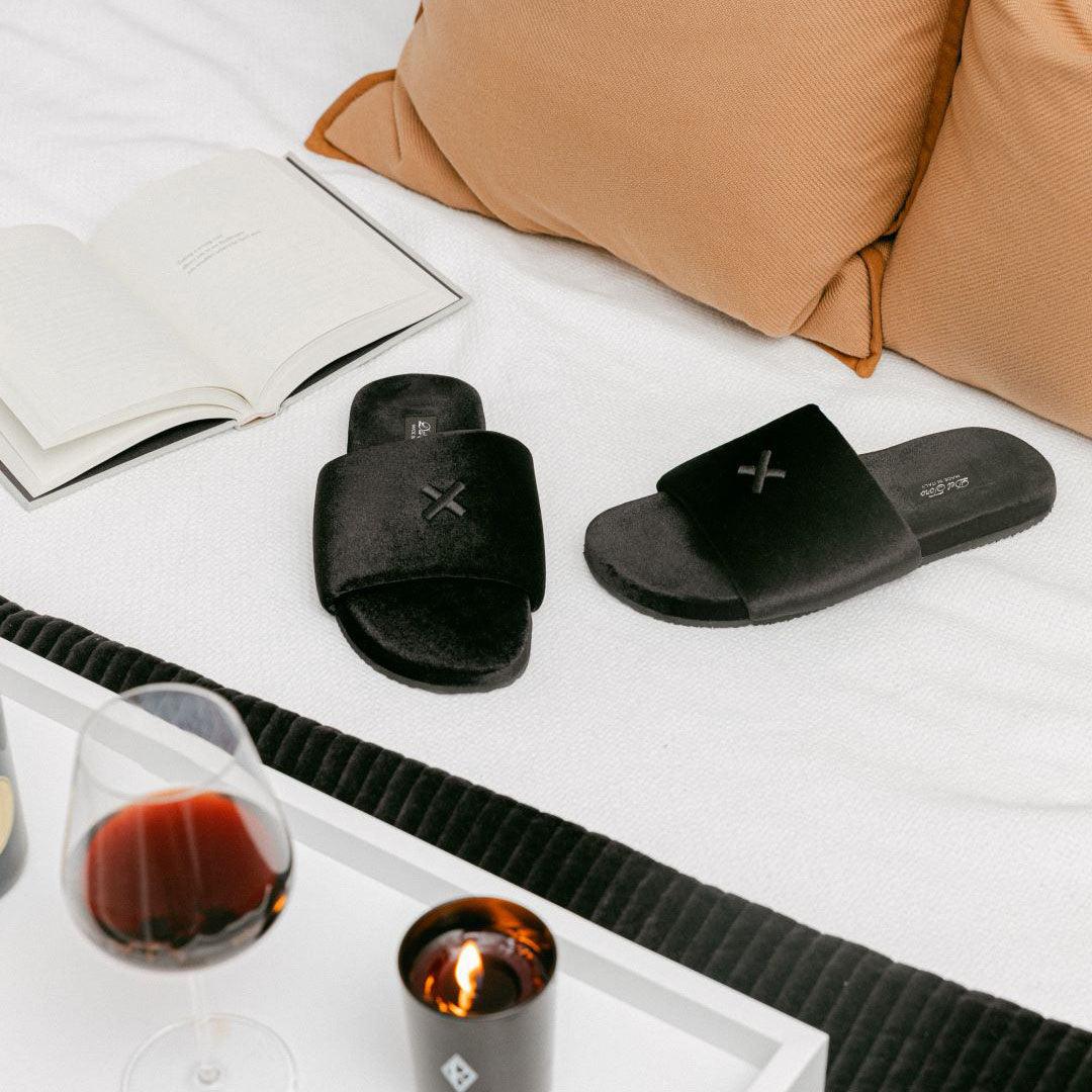 Men's Black Velvet House Slide from Del Toro Shoes