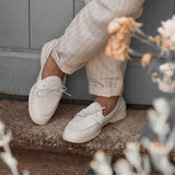 Men's White Pebbled Leather Barca Yacht Loafer From Del Toro Shoes
