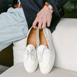 Men's White Pebbled Leather Barca Yacht Loafer From Del Toro Shoes