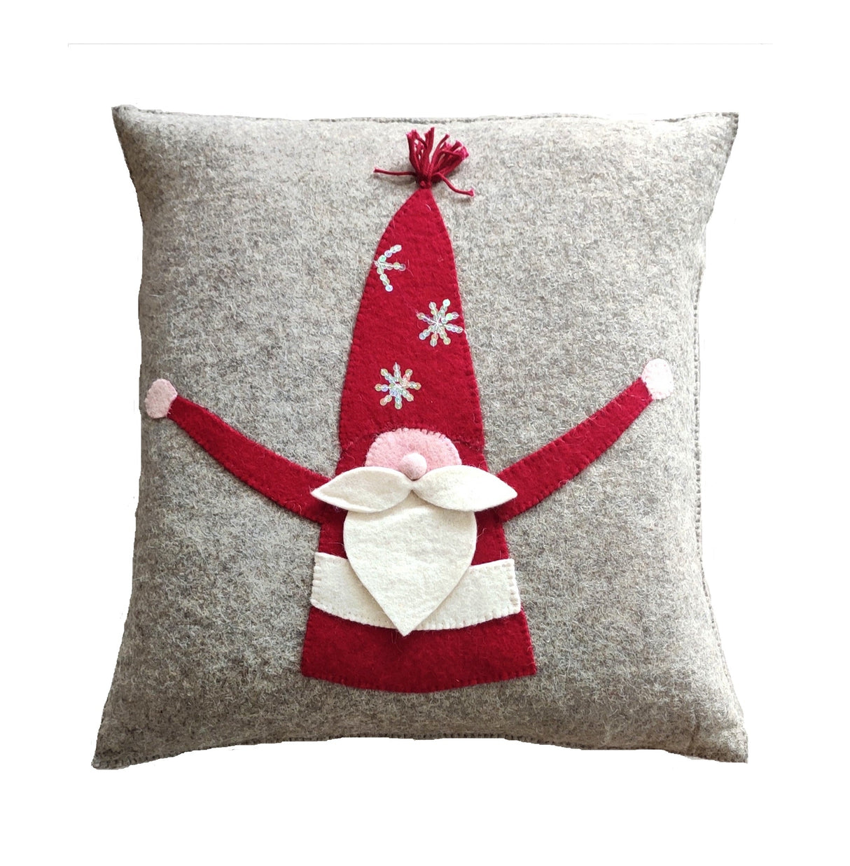 Hand Felted Wool Pillow - Gnome with Red Sequin Hat - 20" from Arcadia Home