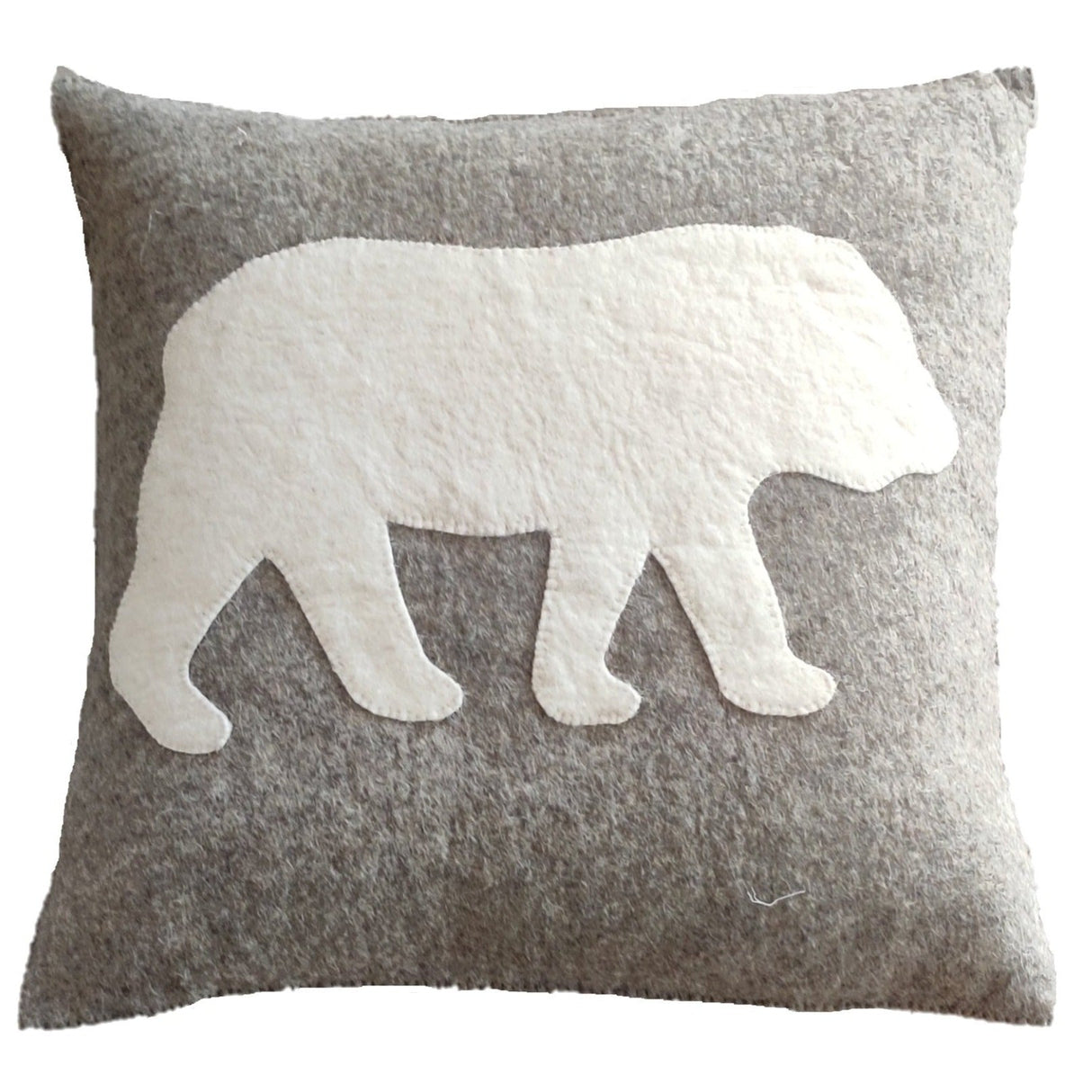 Hand Felted Wool Pillow - Cream Bear Silhouette on Gray - 20" from Arcadia Home