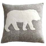 Hand Felted Wool Pillow - Cream Bear Silhouette on Gray - 20" from Arcadia Home