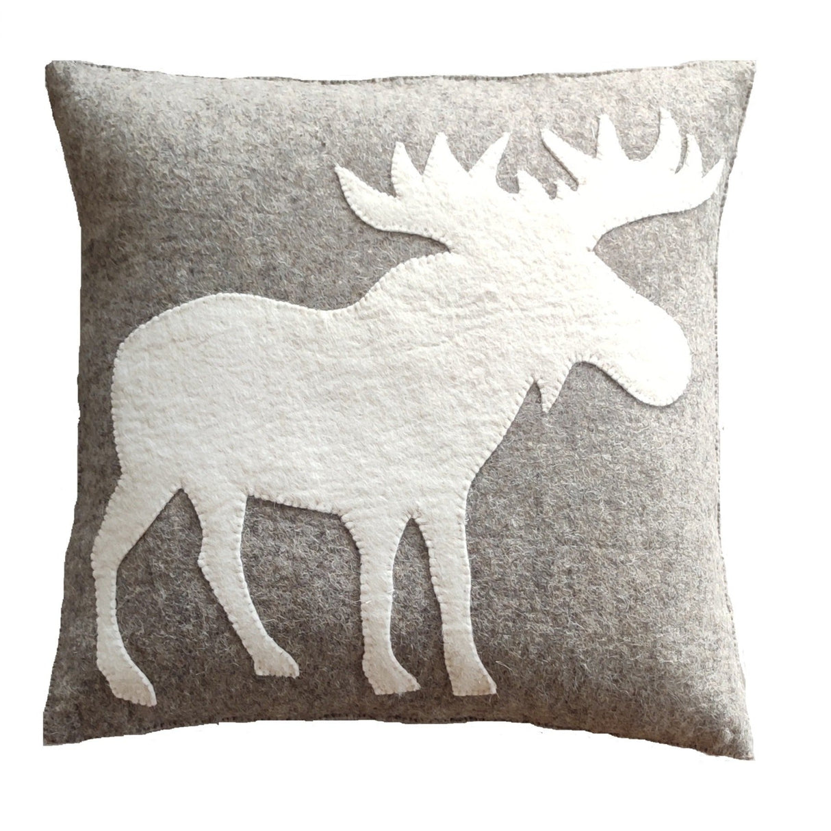 Hand Felted Wool Pillow - Cream Moose Silhouette on Gray - 20" from Arcadia Home
