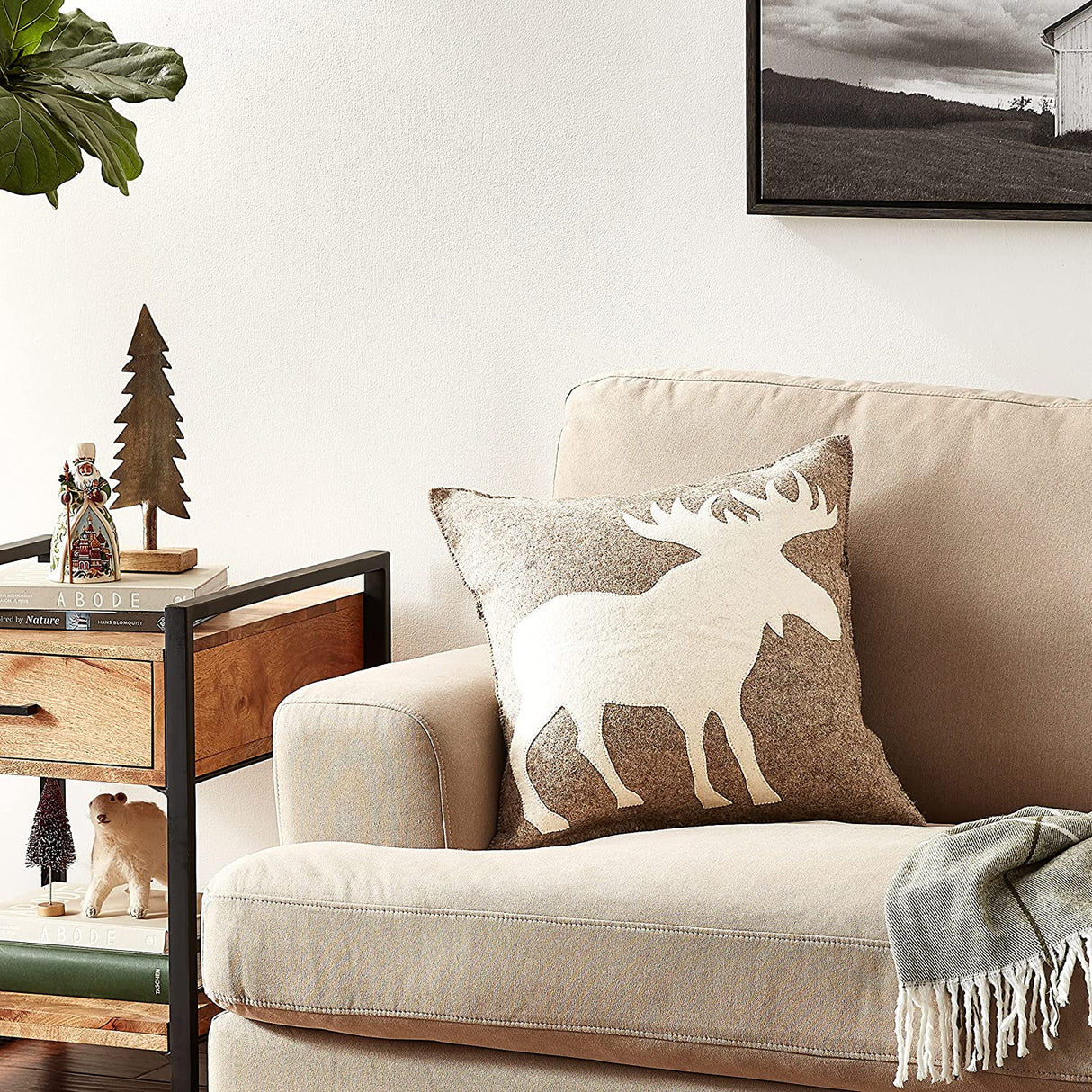 Hand Felted Wool Pillow - Cream Moose Silhouette on Gray - 20" from Arcadia Home