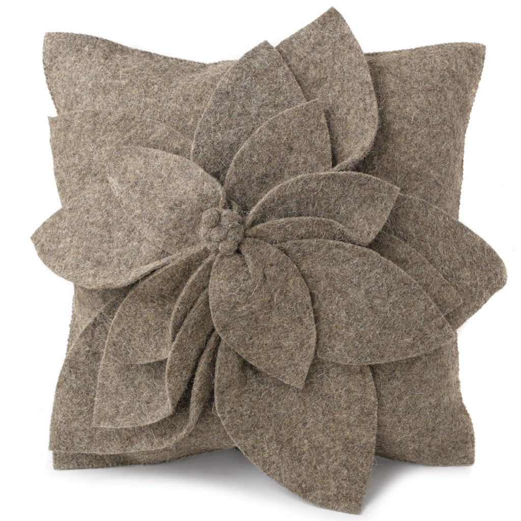 Hand Felted Wool Pillow - 3D Flower in Gray on Gray – 20" from Arcadia Home