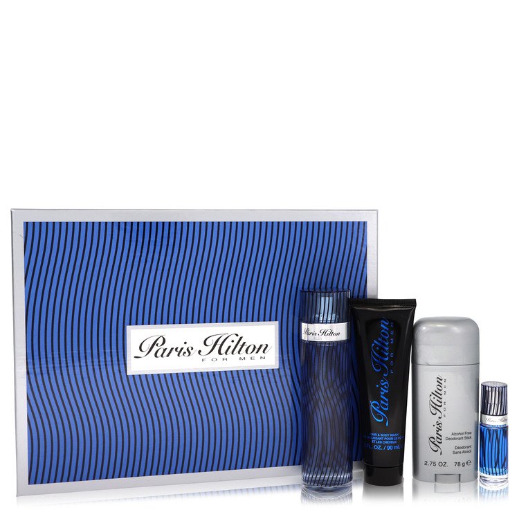 Paris Hilton by Paris Hilton Gift Set -- 3.4 oz  Eau De Toilette Spray + 3 oz Body Wash + 2.75 oz Deodorant Stick + .25 Mini EDT Spray for Men from Avera Group