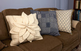 Hand Felted Wool  Pillow - Cream 3D Flower on Cream – 20" from Arcadia Home