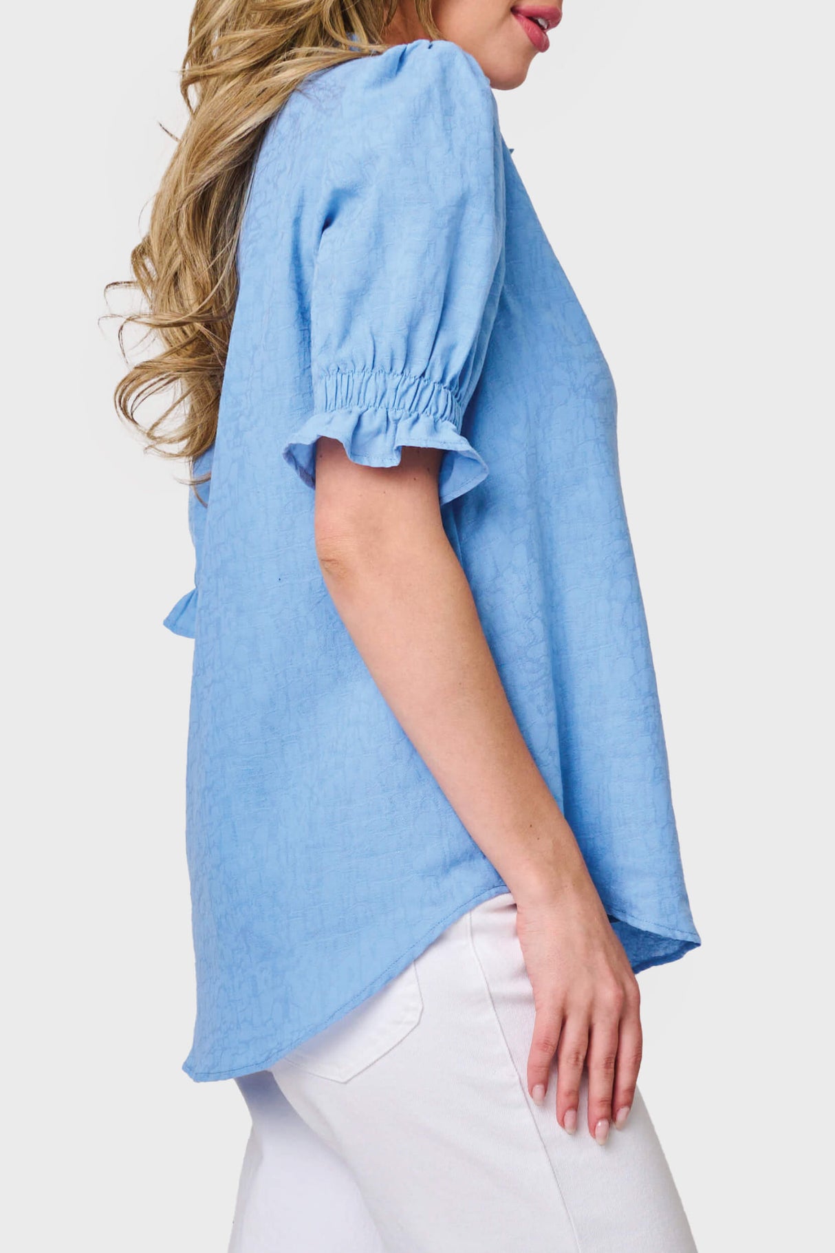 Dianthus Henley Puff Sleeve Blouse from Gibsonlook