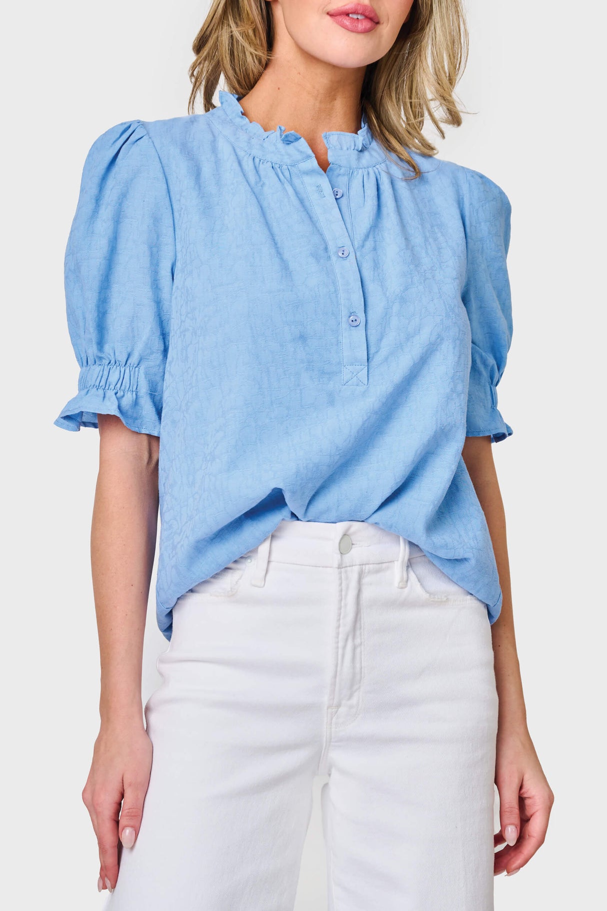 Dianthus Henley Puff Sleeve Blouse from Gibsonlook