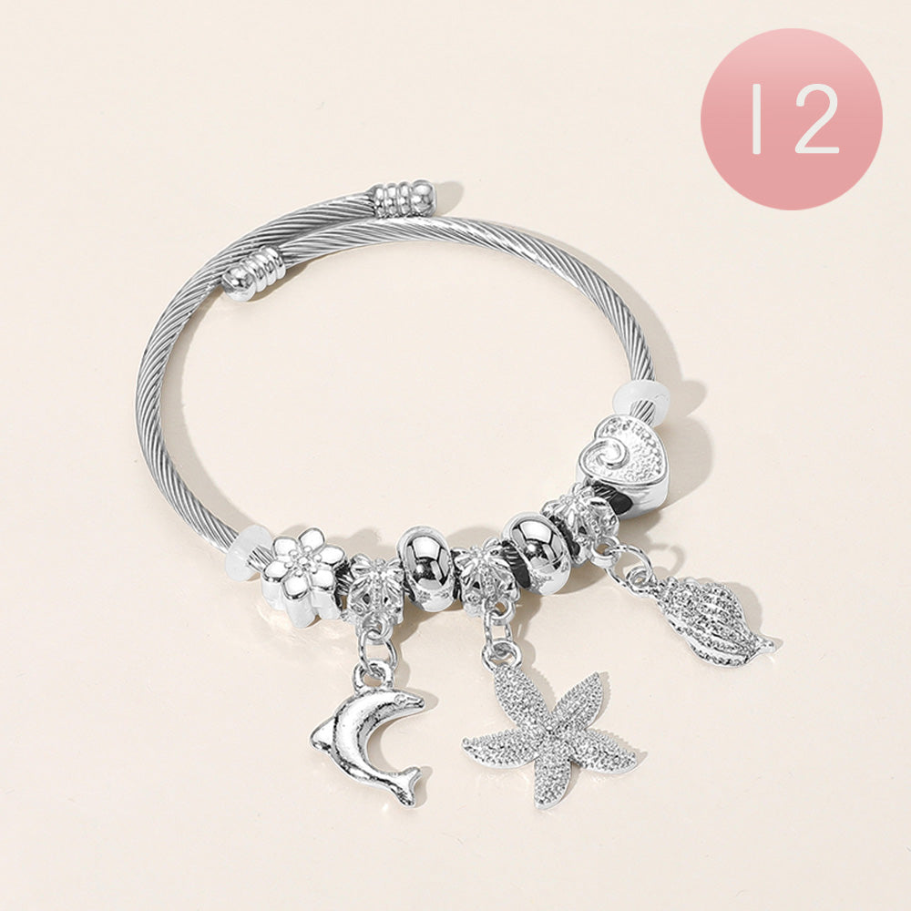 12PCS - Stainless Steel Dolphin Starfish Shell Beaded Adjustable Bracelets from Madeline Love
