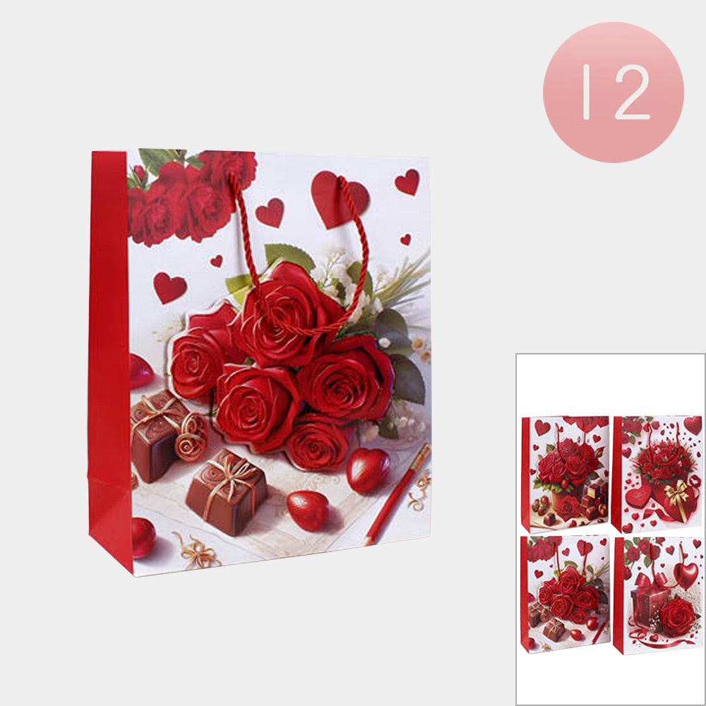 12PCS - Red Rose Printed Gift Bags from Madeline Love