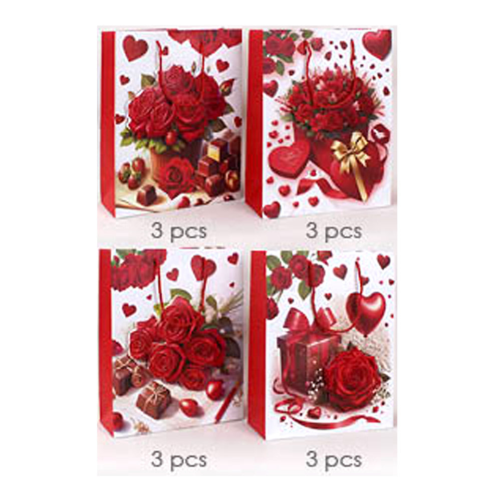 12PCS - Red Rose Printed Gift Bags from Madeline Love