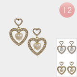 12Pairs - Heart Pearl Pointed Stone Paved Open Heart Dangle Earrings from Madeline Love
