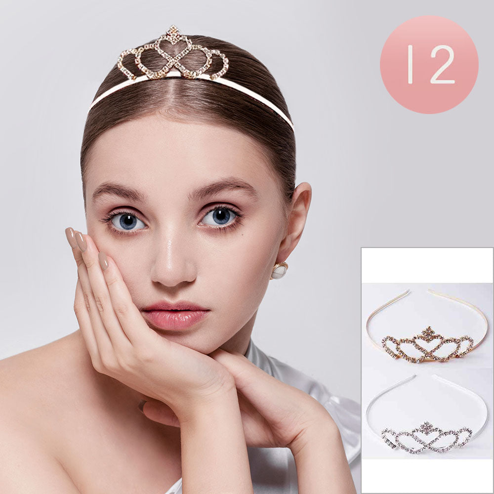 12PCS - Rhinestone Heart Crown Headbands from Madeline Love