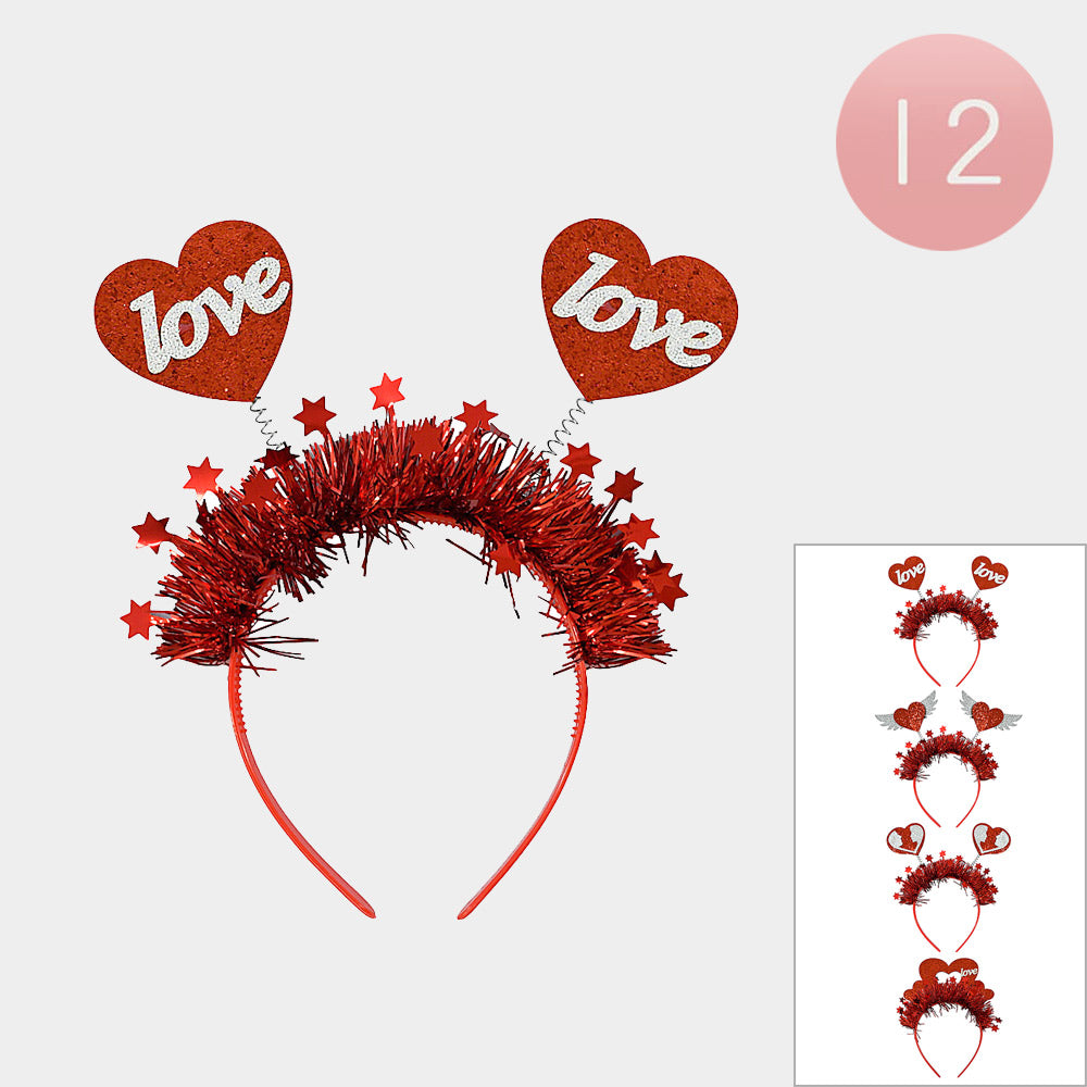 12PCS - Double Glittered Love Heart Spring Star Tinsel Decorative Headbands from Madeline Love