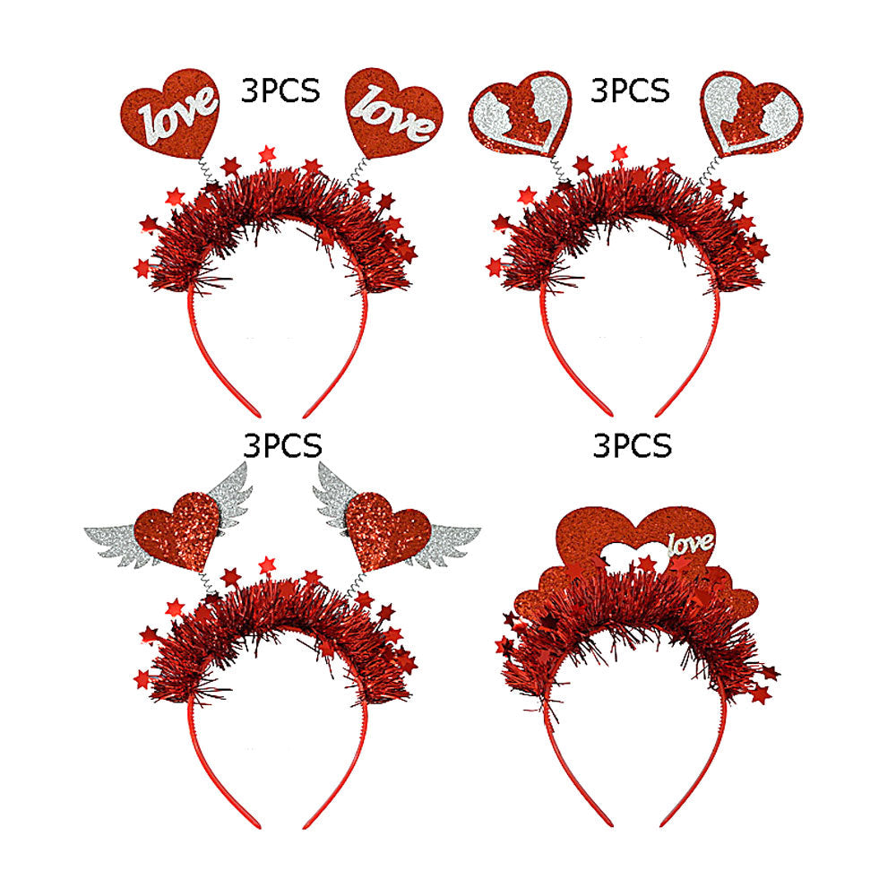12PCS - Double Glittered Love Heart Spring Star Tinsel Decorative Headbands from Madeline Love