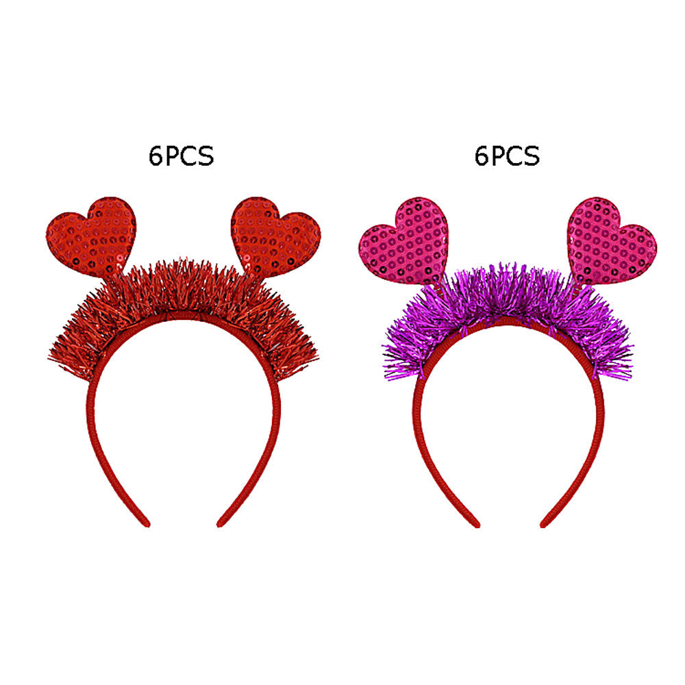 12PCS - Sequin Double Heart Tinsel Decorative Headbands from Madeline Love