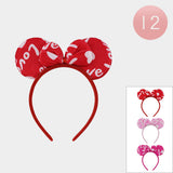 12PCS - Love Message Printed Bow Ear Pointed Headbands from Madeline Love
