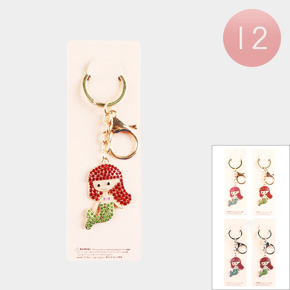 12PCS - Stone Embellished Mermaid Keychains from Madeline Love