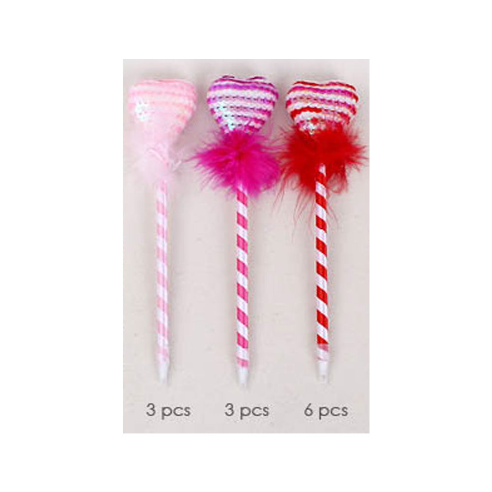 12PCS - Sequin Striped Heart Feather Ball Pens from Madeline Love
