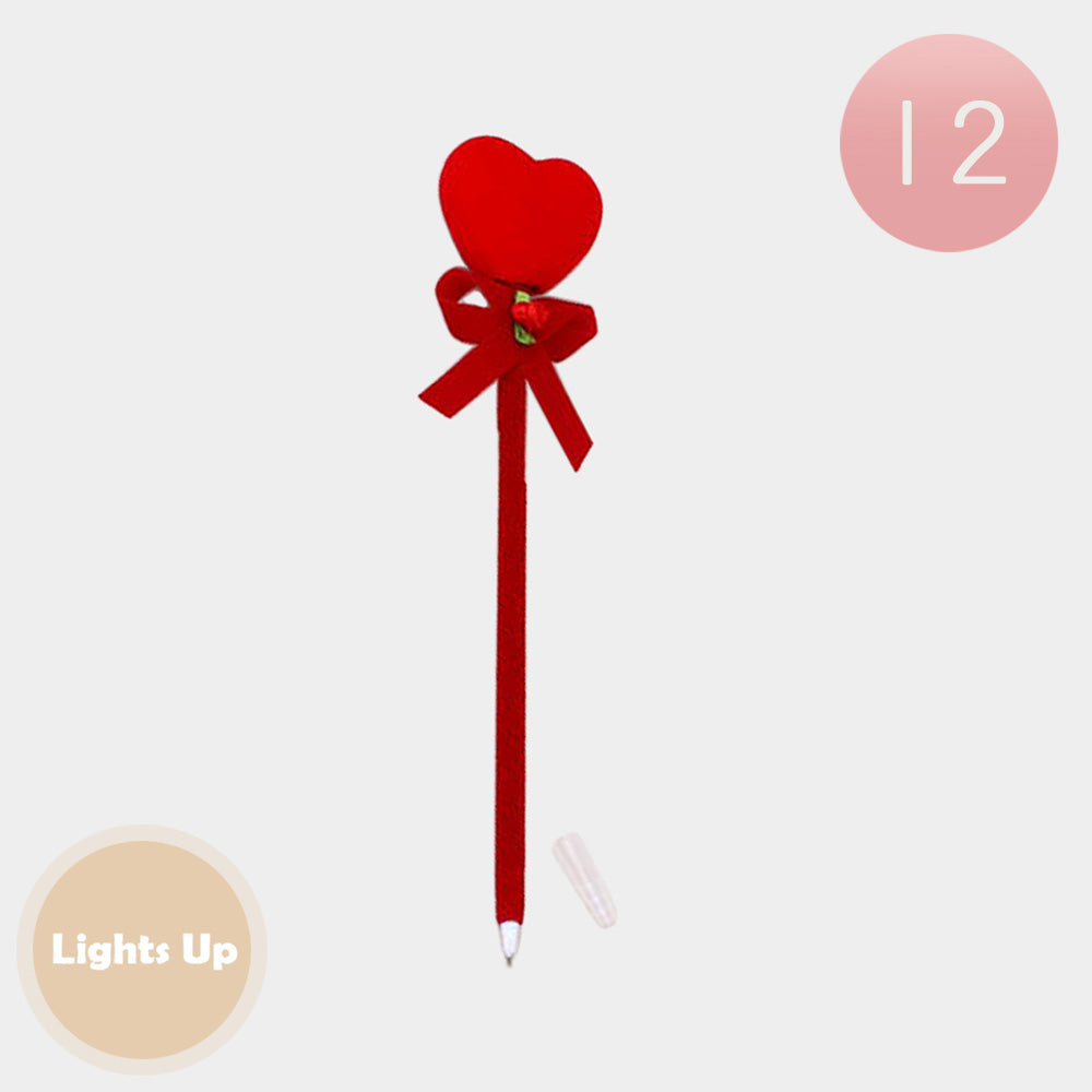 12PCS - Light Up Heart Bow Ball Pens from Madeline Love