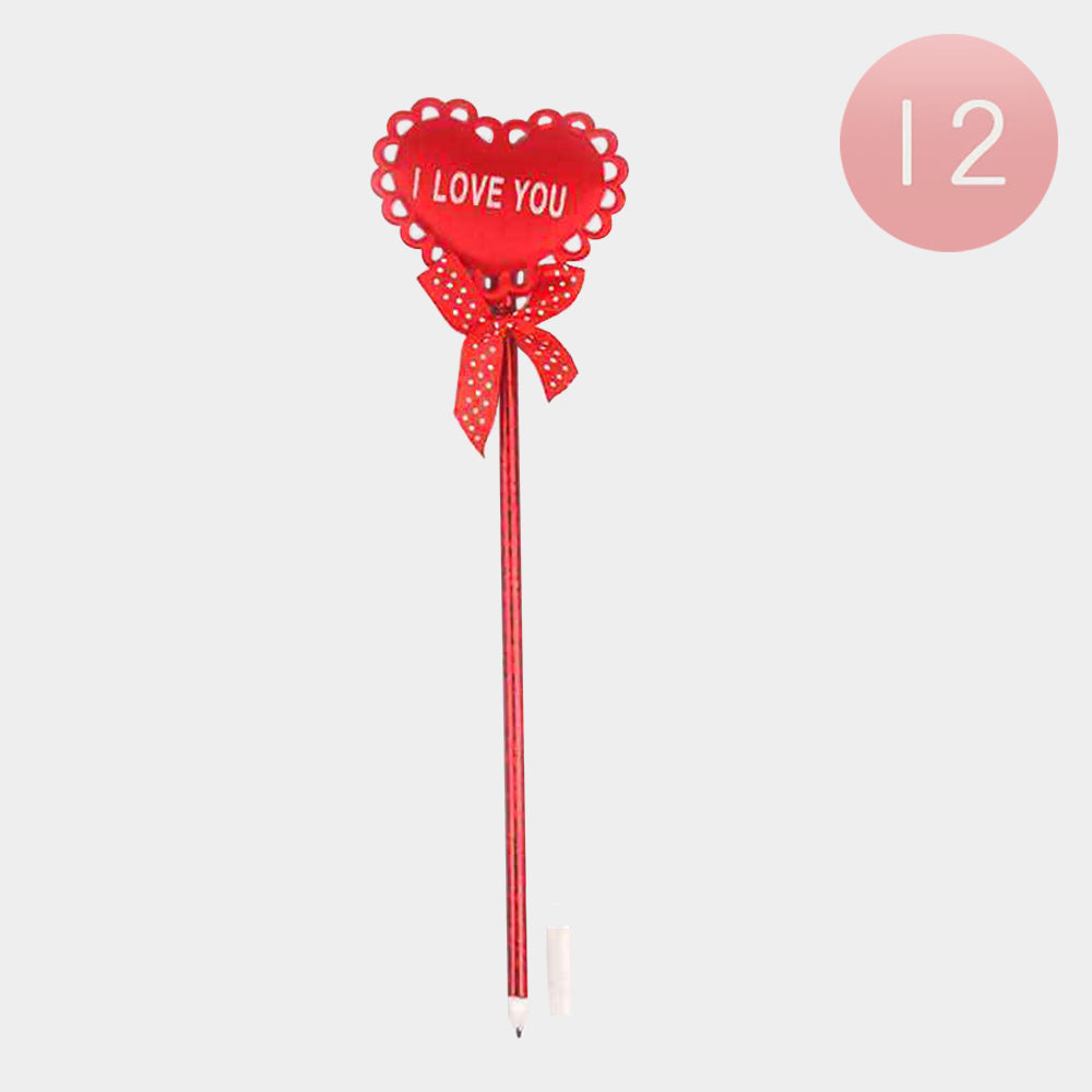 12PCS - I LOVE YOU Message Heart Plush Doll Bow Tip Ball Pens from Madeline Love
