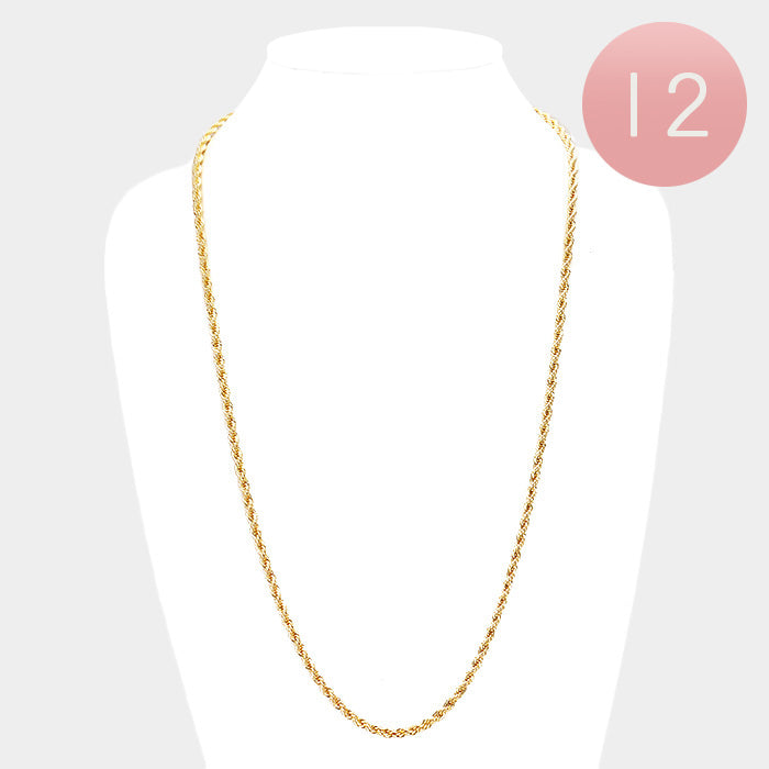 12 PCS - Gold Plated Rope Chain Metal Necklaces from Madeline Love