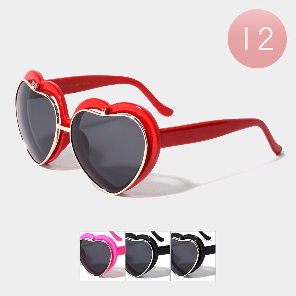 12PCS - Heart Shaped Lens Flip Up Sunglasses from Madeline Love