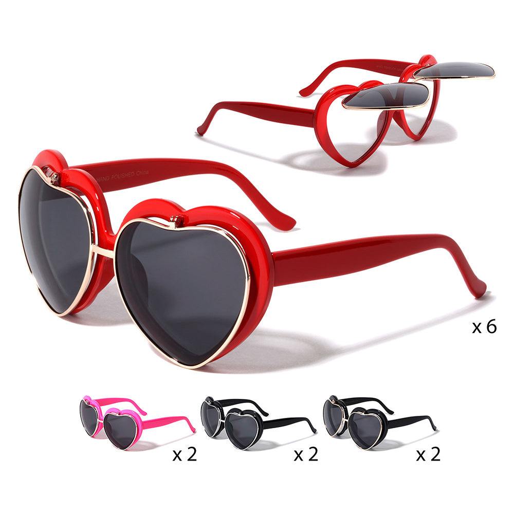 12PCS - Heart Shaped Lens Flip Up Sunglasses from Madeline Love