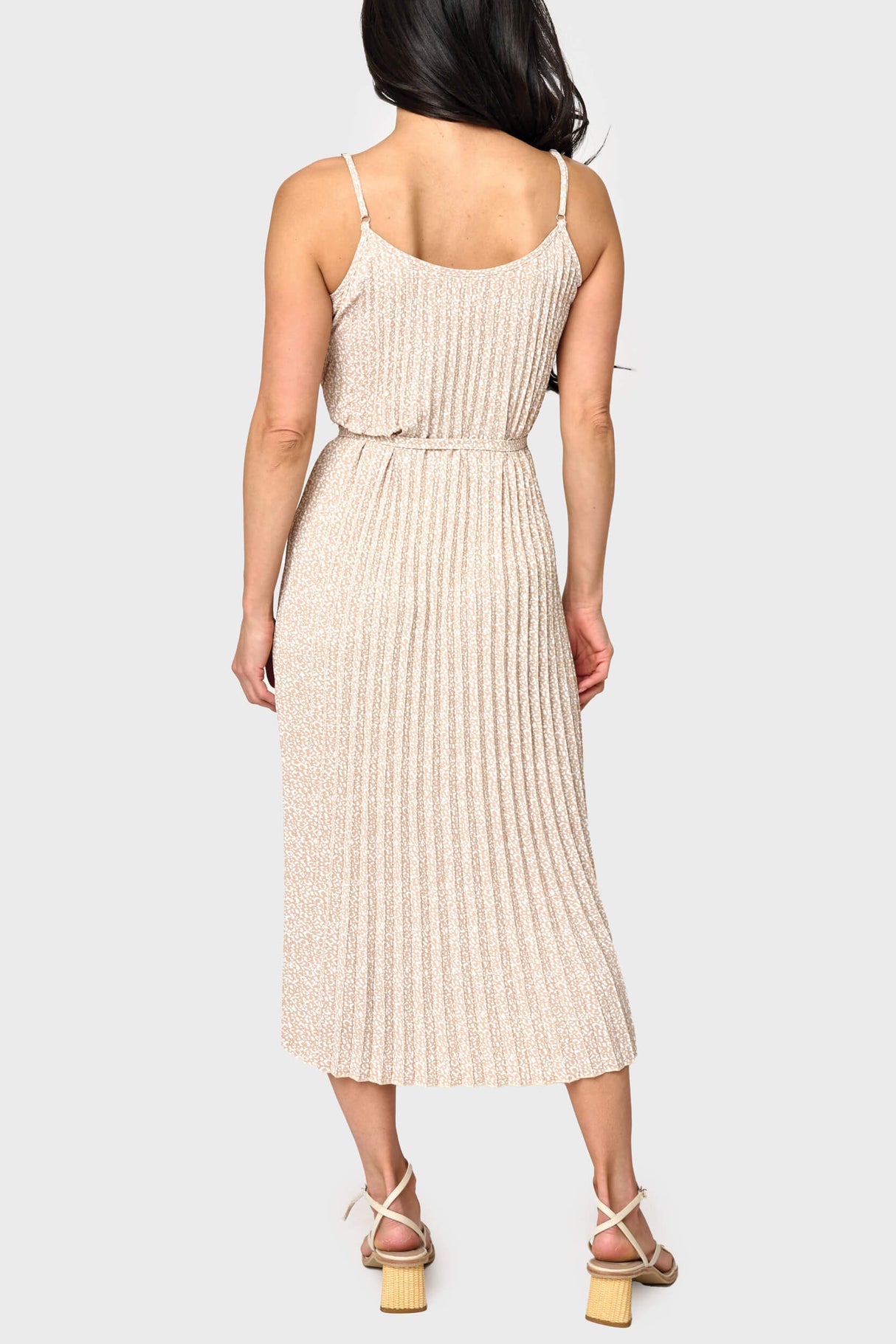 Adjustable Strap Pleated Midi Dress with Belt from Gibsonlook